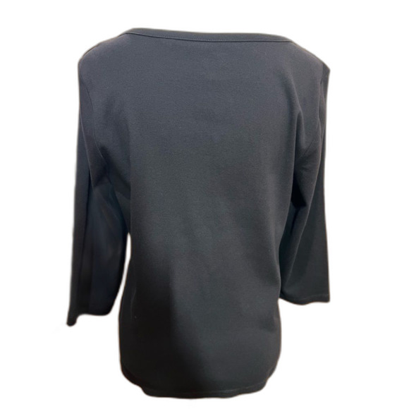 Chico’s 3/4 Sleeve Bateau Neck Tee 100% Cotton Knit Top Solid Black Sz 2 Medium - Picture 2 of 5